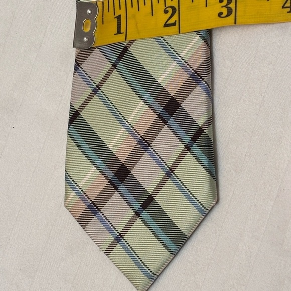 Express Brand Necktie Tie Repp Silk Pastel Plaid Green Blue Pink Mens - Picture 12 of 13